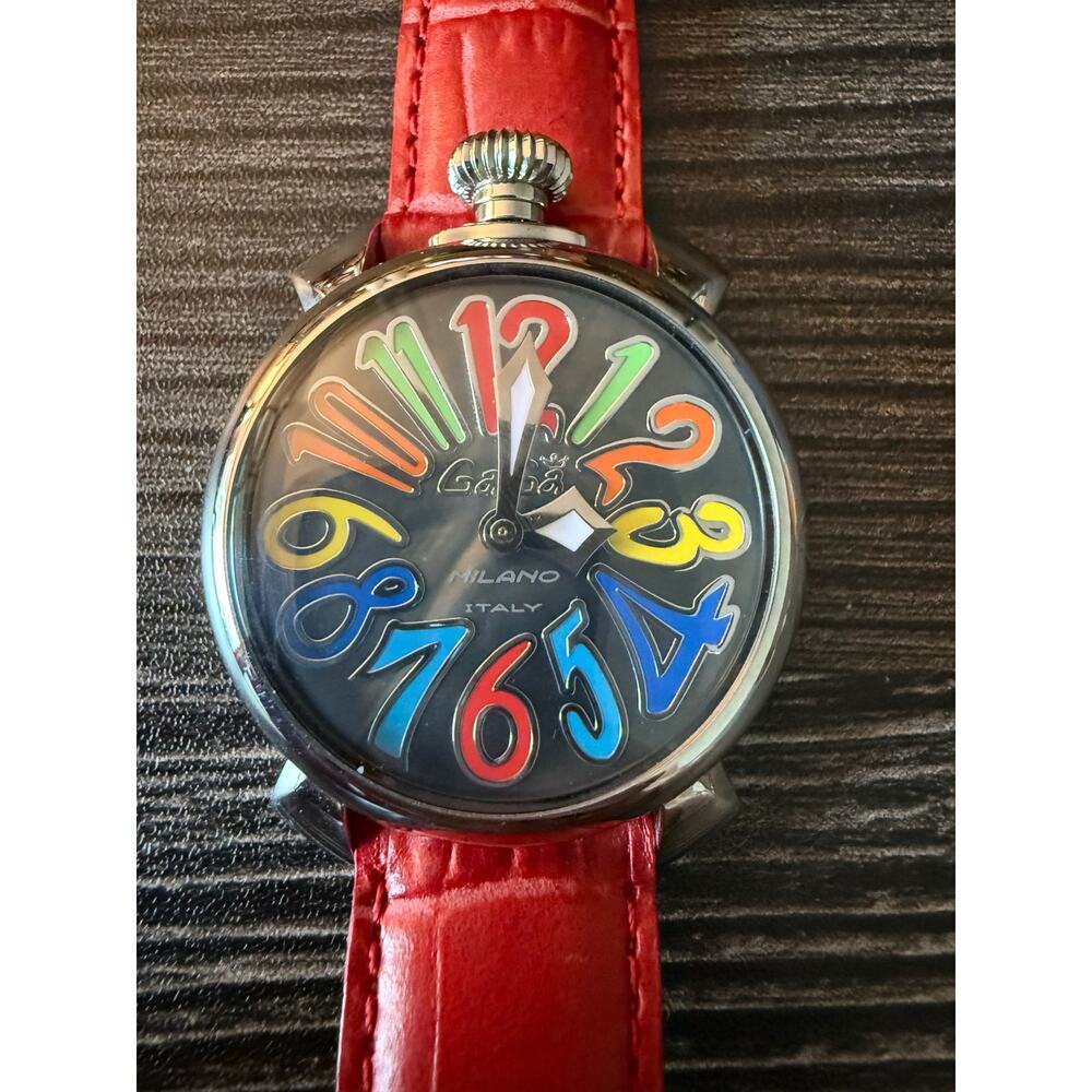 GaGa MILANO Quartz Red Leather Strap Manuale 40mm 5020.2 Black Dial
